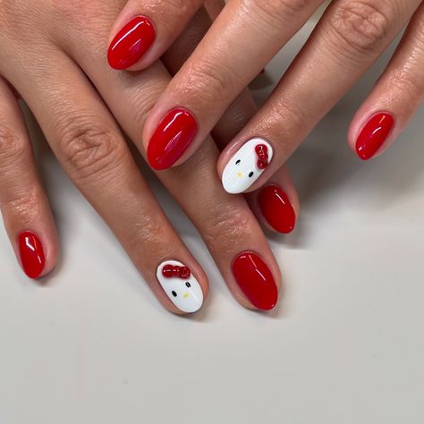 Loved all the hello kitty nails last month ❤️‍🔥 #hellokittynails Halloween Hello Kitty Nails Short, Hello Kitty Painted Nails, Hello Kitty Nails Ideas, Nails Ideas Hello Kitty, Hello Kitty Nails Simple, Kitty Nails Design, Simple Hello Kitty Nails, Hello Kitty Nail Ideas, Hello Kitty Nails Short