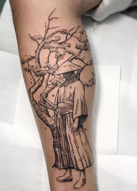 Samurai Cherry Blossom Tattoo, Sakura Tree Tattoo, Cherry Blossom Tattoo Men, Tattoo Sakura, Tattoo Cherry Blossom, Cherry Blossom Tree Tattoo, Hellboy Tattoo, Blossom Tree Tattoo, Japanese Tattoos For Men