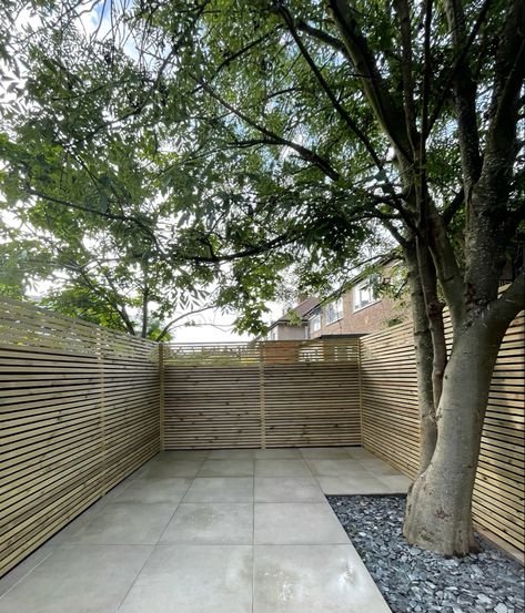 Venetian fence panels DIY. Modern panelling for gardens and patios. Roof Batten Fence, Venetian Fence, Batten Fence, Panelling Diy, Slat Fence, Slatted Fence, Slatted Fence Panels, Redwood Fence, Garden Renovation