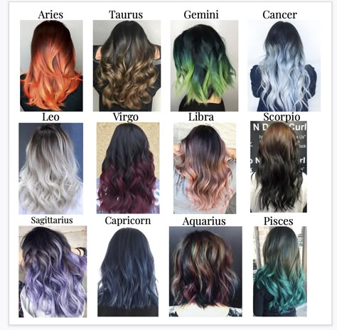 Zodiac Signs Hair Color, Hair Zodiac Signs, Sagittarius Hair Color, Capricorn Hair Color, Aquarius Hair Color, Gemini Hair Color, Zodiac Signs Hair, Zodiac Hair Color, Zodiac Signs Hairstyles