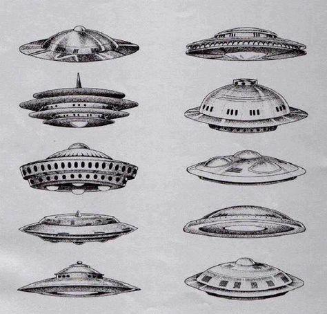 The National Sky Home Guard identification chart for extraterrestrial craft.  Know your invaders! Ufo Tattoo, Flying Saucers, Ancient Astronaut, Arte Alien, Space Aliens, Aliens And Ufos, Ufo Sighting, 3d Modelle, Images Vintage