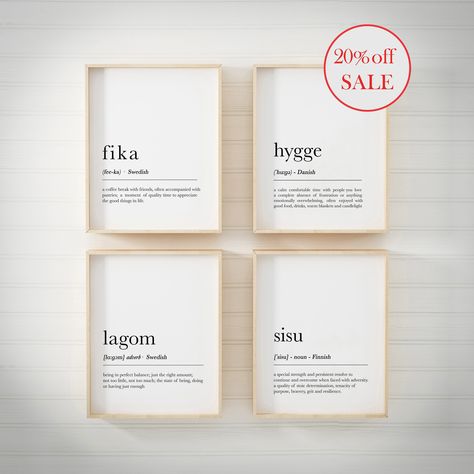 Fika, hygge, lagom, sisu definition - Wall Art, Nordic definition - Swedish Fika, Fika poster - Swedish Art, Nordic Decor, Christmas gift by PixelStudioUK on Etsy Swedish Words And Meanings, Swedish Fika Aesthetic, Hygge Tattoo Ideas, Fika Tattoo, Fika Aesthetic, Hygge Tattoo, Hygge Wall Decor, Nordic Decor Scandinavian, Hygge Decor Inspiration