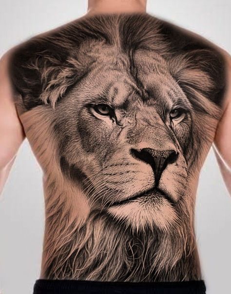 ကျောပြည့် Tattoo, Lion Back Tattoo, Tattoo Espalda, Big Cat Tattoo, Lion King Tattoo, Back Tats, House Owner, Surreal Tattoo, Samurai Tattoo Design