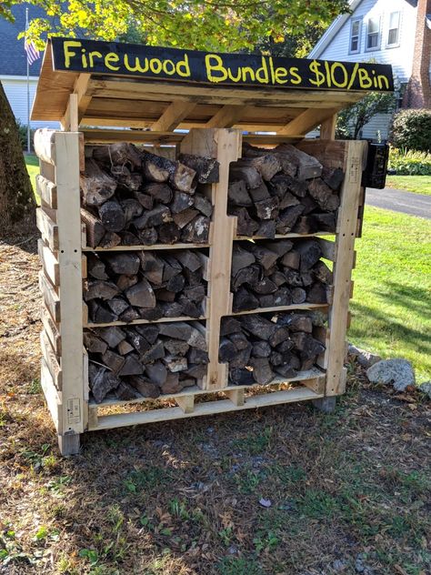 Pallet Homestead Projects, Roadside Firewood Stand, Pallet Roadside Stand, Pallet Farm Stand, Diy Roadside Farm Stand, Commune Living, Garage Sale Organization, Homestead Tips, Micro Bakery