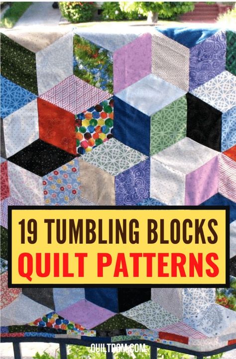 Upgrade your pieces with these patterns we've collected in this post. Discover these tumbling block quilt patterns to follow for your next quilt top. Tumbling Block Quilt, Block Quilt Patterns, Tumbling Blocks Pattern, Irish Chain Quilt Pattern, Free Baby Quilt Patterns, Tumbling Blocks Quilt, Bargello Quilt Patterns, Optical Illusion Quilts, Modern Quilting Designs