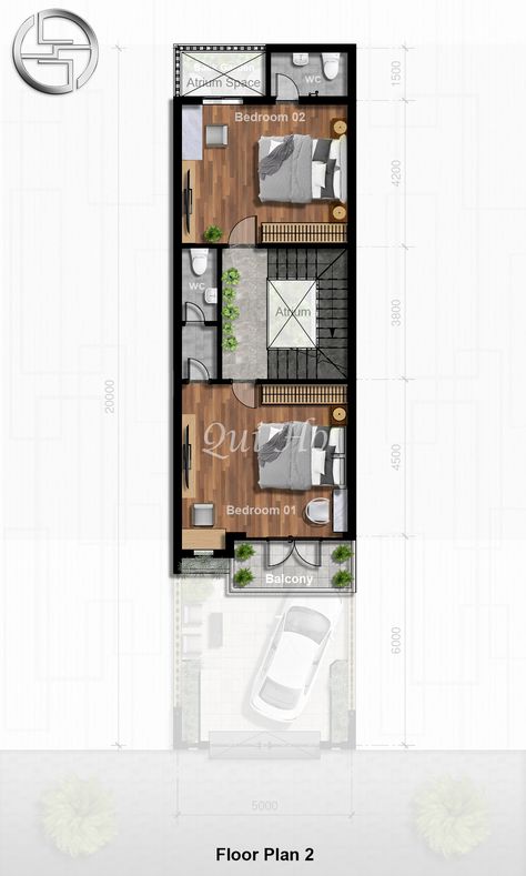 Row House Floor Plan, Floor Plan Rendering, Small Apartment Plans, Plan Rendering, 2d Floor Plan, Narrow House Designs, Narrow House Plans, Modern Floor Plans, Townhouse Designs