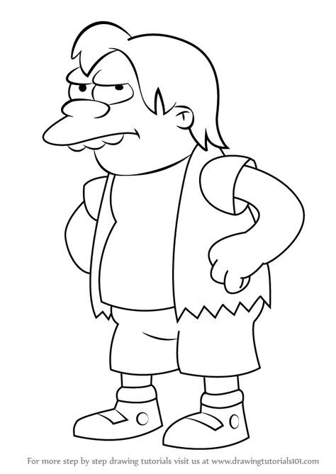 Nelson Muntz is a famous and well known character from an animated cartoon movie 'The Simpsons'. Here we are going to share some helpful tips of Nelson Muntz drawing. If you want to draw this diagram, follow our tutorial step by step. The Simpsons Characters, Nelson Muntz, Cartoon Tutorial, Cool Easy Drawings, Animated Cartoon Movies, Characters Drawing, Simpsons Drawings, Simpsons Characters, Tattoo Outline Drawing