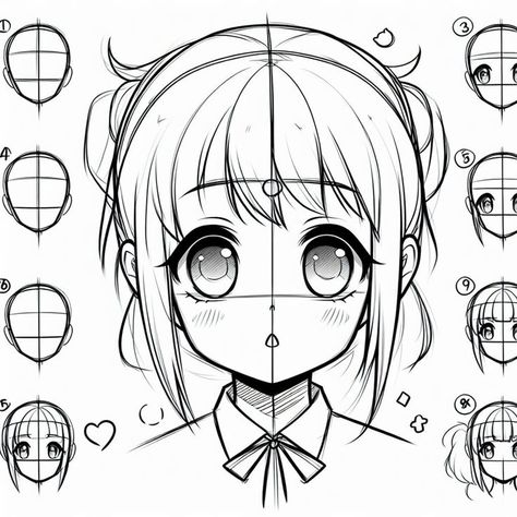 Anime Sketch Guide, Female Sketch Anime, Anime Face Shape Drawing, Anime Sketch Face Shape, Anime Portrait Tutorial, Anime Style Art Tutorial, How To Draw Simple Anime Characters, Face Shape Guide Drawing Anime, How To Draw Anime Style Step By Step