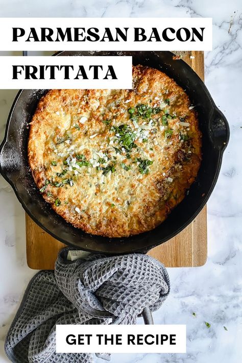 Crispy bacon, parmesan cheese, savory herbs are all mixed together with eggs for a delicious frittata. easy frittata | easy breakfast | low carb breakfast | keto breakfast Fritatta Recipe, Bacon Frittata, Egg Frittata, Easy Frittata, Breakfast Keto, Breakfast Low Carb, Savory Herb, Crumbled Bacon, Low Carb Breakfast