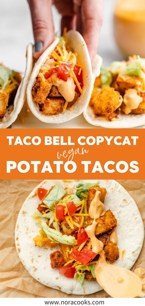 Copycat Spicy Potato Soft Taco, Vegan Potato Tacos Recipes, Vegan Taco Night, Soft Potato Tacos, Vegetarian Potato Tacos, Potatoes Tacos Recipes, Vegan Soft Tacos, Vegan Baked Tacos, Potato Tacos Recipe