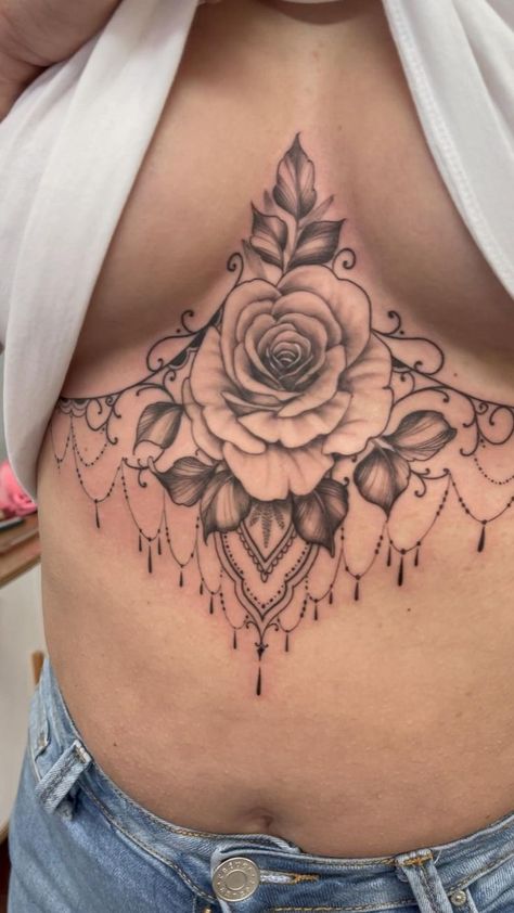 Women Sternum Tattoo, Sternum Tattoos, Underboob Tattoo Designs, Stomach Tattoos Women, Hip Thigh Tattoos, Underboob Tattoo, Western Tattoos, Chest Tattoos For Women, Tattoos Women