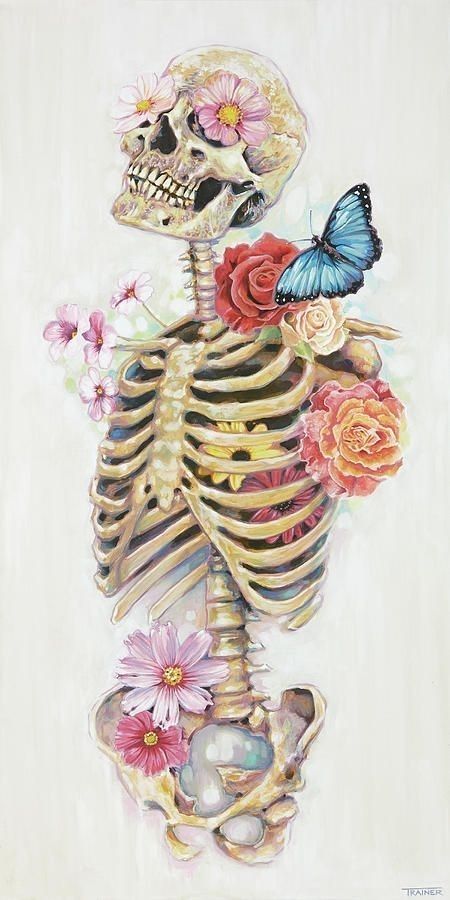 Skeleton And Flowers, Bloom Painting, Medical Artwork, Skeleton Flower, 500 Dollars, Armband Tattoos, Skeleton Drawings, Biology Art, Skull Art Drawing