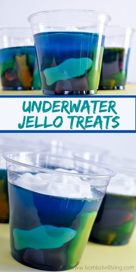 Underwater Jello Treats Jello Treats, Wild Kratts, Kid Desserts, Dessert Party, Kids Treat, School Treats, Summer Snacks, Jello Shots, Snacks Für Party