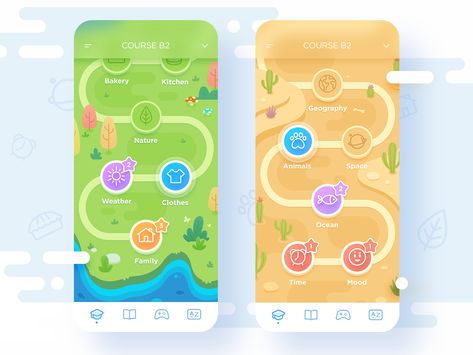 Toki - Your Course by NestStrix on Dribbble Kids App Design, Gamification Design, Moodboard App, App Map, Ui Design Mobile, App Design Layout, Mobile App Games, Language Apps, Map Games