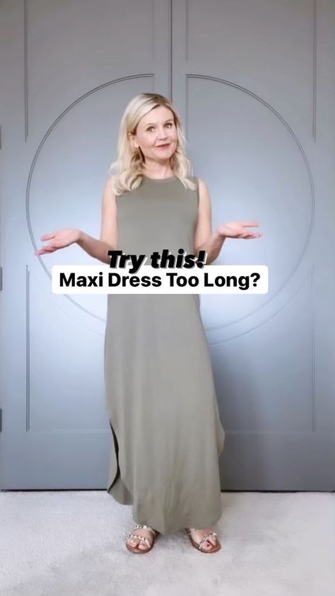 Tie Maxi Dress Knot, How To Knot A Maxi Dress, Knotting A Maxi Dress, Shorten A Maxi Dress, Maxi Dress Too Long Hack, Long Dress Knot, Maxi Dress Too Long, Maxi Dress Knot, Hiking Snacks