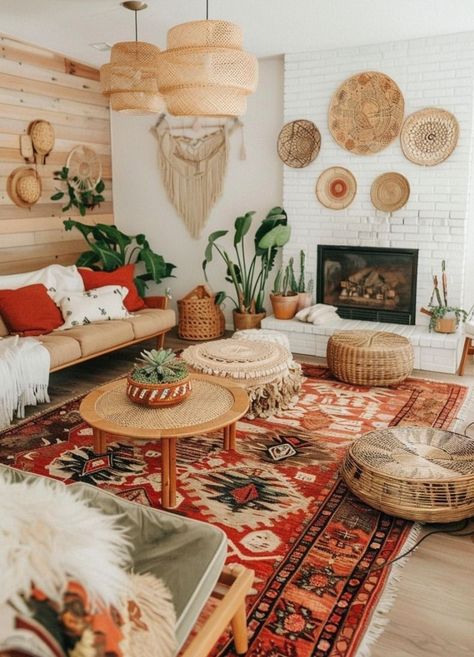 Spanish Boho Decor, Spanish Style Living Room Decor, Eclectic Boho Home, Colorful Boho Living Room, Cozy Apartment Decor, Mid Century Pillows, Eclectic Interior Style, Boho Bungalow, Small Modern Living Room