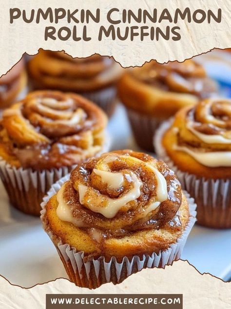 Delectable Recipe | Pumpkin Cinnamon Roll Muffins 🧁 | Facebook Pumpkin Cinnamon Roll Muffins, Muffin Tin Recipes Breakfast, Breakfast Cinnamon Rolls, Mini Muffin Tin Recipes, Breakfast Cinnamon, Cinnamon Roll Muffins, Tennessee House, Tin Recipes, Recipe Pumpkin