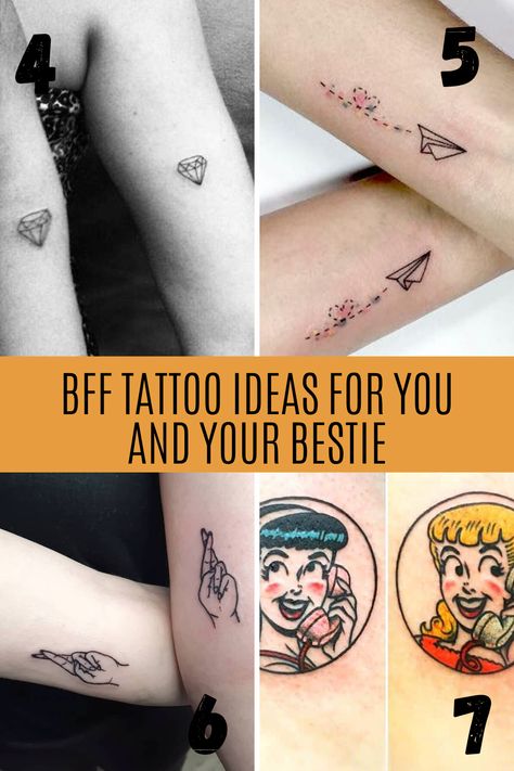 BFF Tattoo Ideas for You and Your Bestie - Tattoo Glee Guy And Girl Best Friend Tattoos, Best Friend Tattoos Guy And Girl, Bestie Tattoo Ideas, Bff Tattoos Unique For Two, Bff Tattoo Ideas, Matching Friendship Tattoos, Girlfriend Tattoos, Bff Tats, Cute Best Friend Tattoos