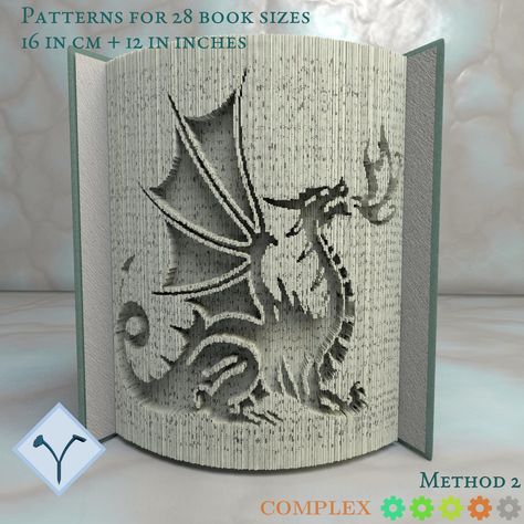 Fire-Breathing Dragon: Book Folding Pattern, Instruction DIY folded book art, cut and fold books Dragon Book Folding Pattern, Book Page Folding Patterns Free, Folded Book Art Pattern Free Templates, Folding Book Pages Free Pattern, Free Book Folding Patterns Free Templates, Book Folding For Beginners, Folded Book Art Instructions, Book Folding Patterns Free Templates, Book Folding Patterns Templates