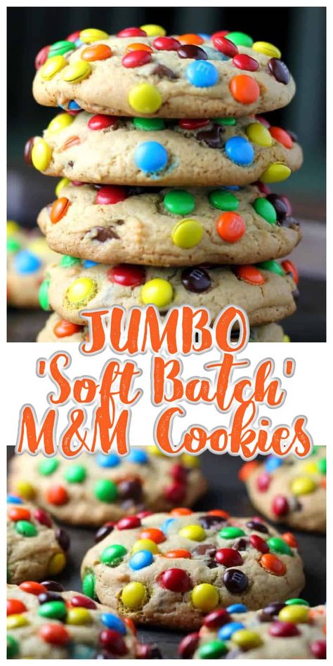 Jumbo M&m Cookies, Giant M&m Cookies, Desserts With M&ms, Halloween M&m Cookies, Jumbo Cookie Recipe, Mnm Cookies Recipe, Mnm Cookies, Jumbo Cookies, Soft Batch