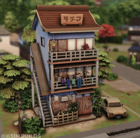 Sims 4 Japanese House, Sims4 House, Japanese Buildings, Japanese Town, Sims 4 House Building, Sims 4 House Plans, Small Store, Sims 4 House Design, Casas The Sims 4