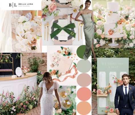 BL Event Planning - Green & Peach Inspiration Styleboard Peach And Green Wedding, Peach Wedding Decorations, Sicilian Wedding, Green Wedding Decorations, Wedding Peach, Marry Your Best Friend, Sage Wedding, Sage Green Wedding, Peach And Green