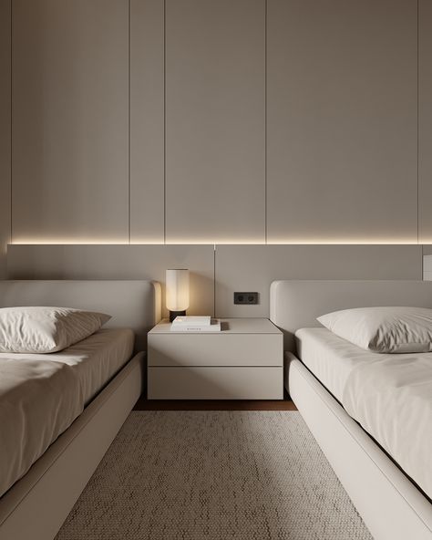 Bedroom Inspirations 2 Beds, Modern Shared Bedroom, Minimal Contemporary Bedroom, 2 Beds Bedroom, 2 Bed Bedroom, Bedroom Ideas 2 Beds, Modern Minimalist Bedroom Luxury, Minimalist Teen Bedroom, Modern Minimalist Bedroom Design