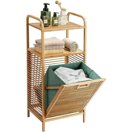 Description: This storage laundry hamper with tilted function is perfect to collect your dirty clothes. This unique piece has a bamboo slatted frame with 2 storage shelves above the tilt-out hamper space. The hamper liner itself is removable . The hamper liner lifts out of the hamper for easy handling and wipes clean with a damp cloth. Two open shelves provide ample space, so you can place one in the bathroom, and keep towels stacked on top. It will help you a lot and make you relaxed. Don't hesitate to buy it now! Feature: Brand new and high quality With 2-tier shelves, provide ample storage space Easily access your laundry the tilt-out slatted Removable hard-sided liner wipes clean with a damp cloth Handles on liner and frame make transport easy Hides dirty clothes from view Includes 600 Antwerp Apartment, Green Bathrooms, Girls Apartment, Room Wardrobe, Laundry Shelves, Dorm Bathroom, Midcentury Furniture, Room Items, Bamboo Shelf