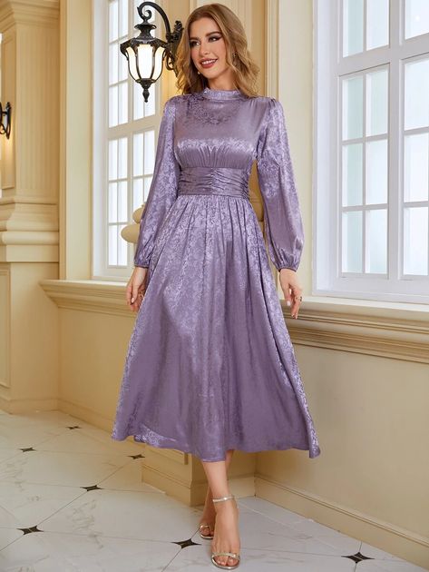 Purple Dress Outfits, Dress Party Night, Shein Dress, Satin Prom Dress, Floral Jacquard, Stylish Dress Designs, Women Long Dresses, Party Dresses For Women, Classy Dress