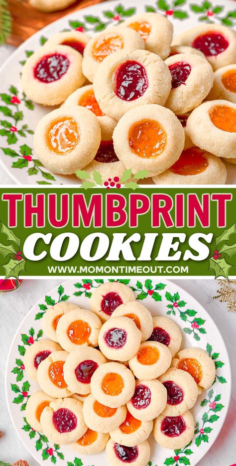 These Thumbprint Cookies are pretty as a picture and the perfect bite-sized cookie for your next holiday gathering! Buttery, shortbread style cookies are coated in sugar and filled with your choice of jam. Perfect for holiday parties, cookie exchanges or a late night treat for Santa! // Mom On Timeout Jam Thumbprint Cookies, Mom On Timeout, Christmas Classics, Thumbprint Cookies Recipe, Holiday Dishes, Buttery Shortbread, Jam Cookies, Filled Cookies, Baking Recipe