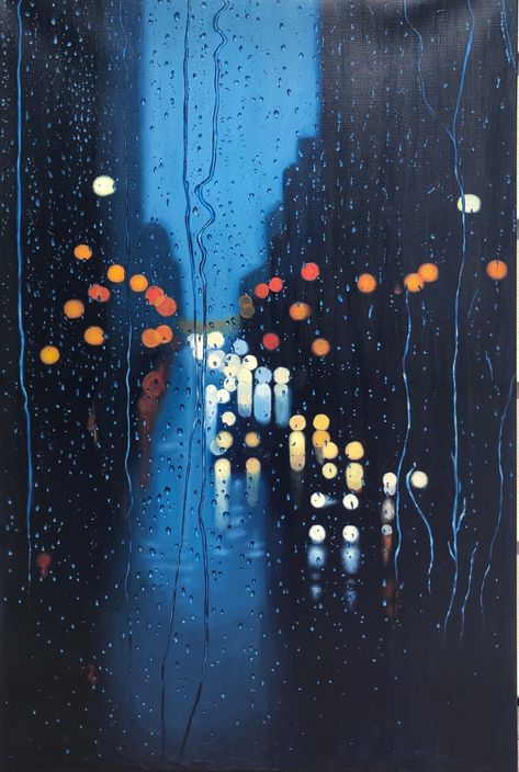 Night Light Painting, Rain Abstract Painting, Rain Illustration Rainy Days, Rainy Day Watercolor Painting, Studio Interior Design Ideas, Rainy Day Watercolor, Art Studio Interior Design, Rainy Art, Art Studio Interior