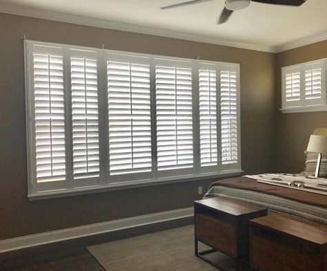 Shutters for large windows #BudgetBlinds #homedecor #windowcoverings Blinds For Large Windows Bedroom, Blinds For Big Windows, Blinds Large Windows, Shutters For Large Windows, Blinds For Large Windows Living Rooms, Large Window Blinds, Large Window Shutters, Window Treatments For Large Windows, Sunroom Window Treatments