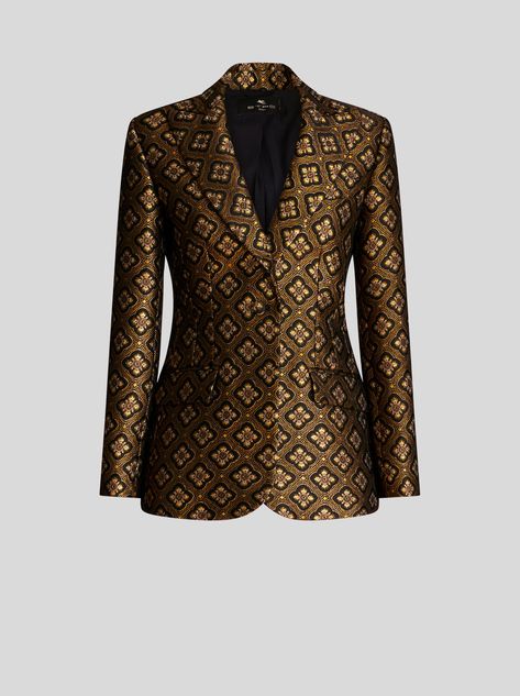 Jacquard jacket with medallions | Women | Black | ETRO Jacquard Blazer, Structured Jacket, Jacquard Jacket, Jacquard Pattern, Fall 2023, Fall Jackets, Jacquard Fabric, Metallic Thread, Colored Blazer