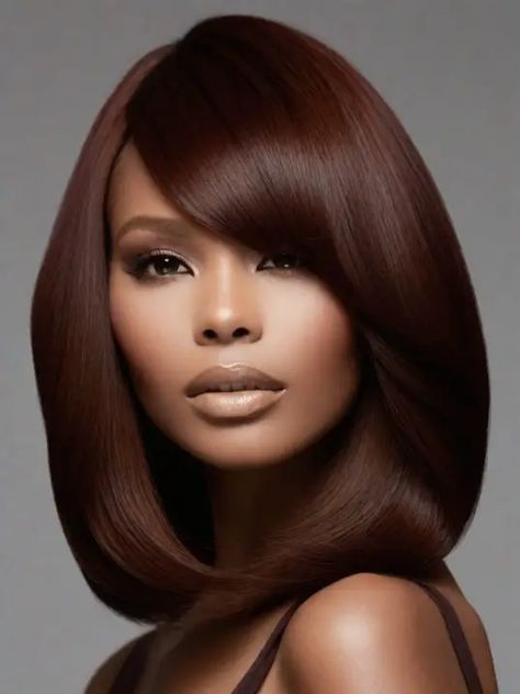 50 Winter Hair Color Ideas For Black Women Fall Hair Highlights For Black Women, Fall Colors 2024 Hair, Cognac Hair Color Black Women, Permanent Hair Color For Black Women, Soft Auburn Hair Color On Black Women, Hair Color For Brown Skin Tone, Winter Hair Color For Black Women, Fall Wig Colors Black Women, Auburn Hair Color On Black Women