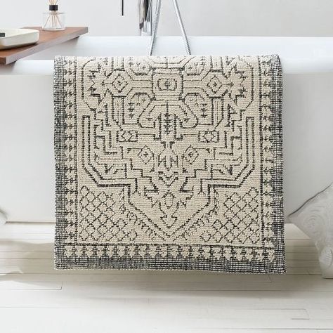 Bath Rugs & Mats | West Elm Turkish Bathroom Rug, Bath Rug Ideas, Bathroom Rugs Ideas Master, Bathmat Ideas Bathroom, Bath Mats Bathroom Ideas, Long Bathroom Rugs, Indian Bathroom, Turkish Bathroom, Airbnb Ideas