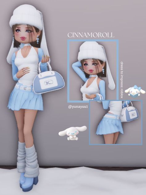 Dti Fits Sanrio, Cinnamoroll Dress To Impress, Sanrio Dti Outfits, First Date Dti Outfit, Fall Outfits Dress To Impress, Dti Outfit Ideas Anime, Sanrio Dress To Impress, Happy Dti Outfit, Happy Dress To Impress Outfit