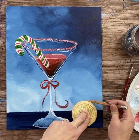 New Year Painting Ideas Canvas, Aesthetic Christmas Painting, New Years Painting, Cute Christmas Paintings On Canvas Easy, New Year Painting, Super Easy Drawings, Xmas Art, Christmas Canvas Art, Chalk Pencil