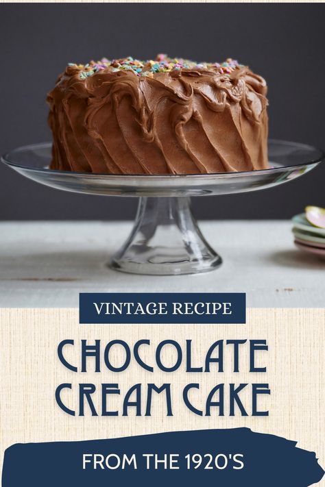 1920s Chocolate Cream Cake Recipe | Desserts Chocolate Cream Cake Recipe, Vintage Chocolate Cake, Chocolate Cream Cake, Different Kinds Of Cakes, Cream Cake Recipe, How To Make Frosting, Chocolate Creme, Measuring Ingredients, Vintage Chocolate