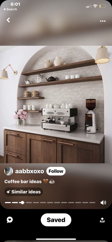 Coffee Bar Arch, Coffee Bar With Arch, Arched Bar Area, Arch Coffee Bar, Arched Coffee Bar, Coffe And Wine Bar, Bar Entrance, Built In Coffee Bar, Dry Bar Ideas