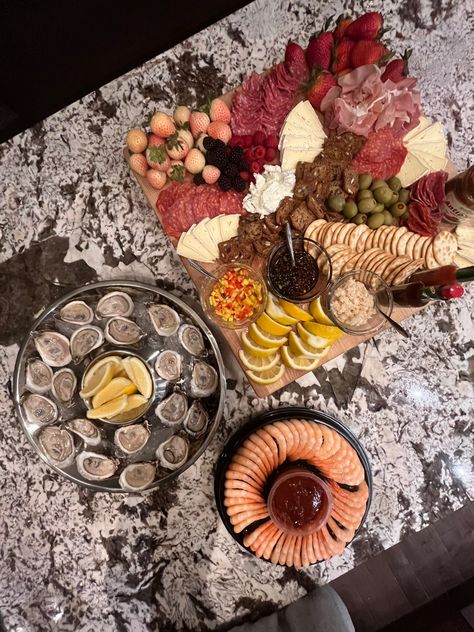 Engagement snacks, oysters, charcuterie Ring Charcuterie Board, Pine Berries, Shrimp Ring, Dream Engagement, Charcuterie Board, Cheese Board, Dairy, Food And Drink, Cheese