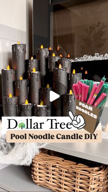 Emma Villaneda on Instagram: "Spooky DIY: Dollar Tree 🎃 HALLOWEEN CANDLES 

👉🏻 let me know how you think they turned out!! 

📸👇🏻 SHOPPING list:
🛒 Dollar Tree Pool Noodles (I used 3)
🛒 Dollar Tree Tea-light Candles (I used 6 packs of 3)
🛒 Back Spray Paint
🛒 Hot Glue/ Glue Gun
 

#dollartree #falldecor #diy #craft #homedecor #fall #pumpkin #transformation #beforeandafter #halloweendecor #design #home #halloween #interior #homedesign #interiordesign #explorepage #trending #reelvideo #newreel #art #dollarstore #kidcraft #creative #diycrafts #diyhomedecor" Pool Noodle Candles, Pool Noodle Halloween, Halloween Interior, Spooky Diy, Foam Noodles, Dollar Tree Halloween, Pool Noodle, Light Candles, Pool Noodles