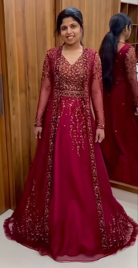 Designer Anarkali Dresses Receptions, Gowns For Reception, Cousin Marriage, Wedding Matching Outfits, Gown Dress Party Wear, Long Jacket Dresses, Stylish Lehenga, Bday Dress, Haldi Dress