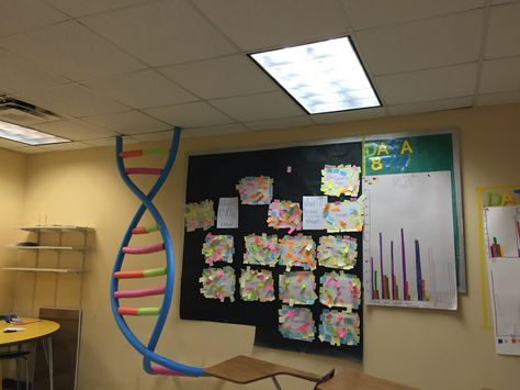 DNA model made from pool noodles! I need to spray paint one of the pink parts so that I have the four bases- there weren't enough pool noodle colors at the store. City Set Design, Model Dna, Dietitian Humor, Dna Model Project, Middle School Life Science, Life Science Middle School, Teacher Classroom Ideas, Steam Lab, Middle School Life