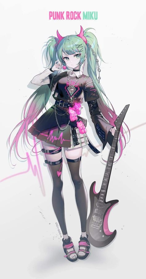 Miku Collection, Hatsune Miku Outfits, Black Kawaii, Life Drawing Reference, Miku Vocaloid, Miku Cosplay, Rock Outfits, Anime Child, Kawaii Girl