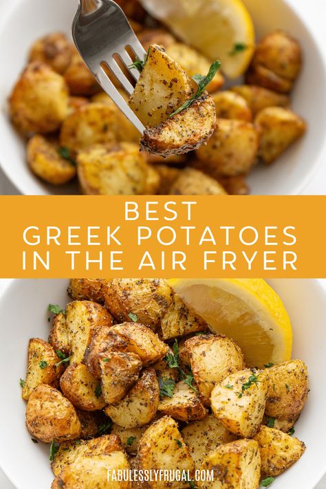 Greek Potatoes Recipe, Greek Style Potatoes, Greek Roasted Potatoes, Braised Chicken Recipes, Lemon Roasted Potatoes, Greek Lemon Potatoes, New Air Fryer Recipes, Can Chicken Recipes, Greek Potatoes