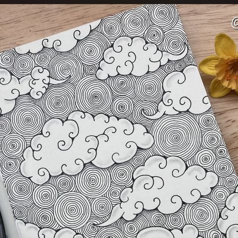 Sky Pen Drawing, Sky Doodle Art, Drawing A Background, Clouds Doodle Art, Doodle Background Ideas, Fun Designs To Draw Patterns, Zen Tangle Drawings, Background Inspo Drawing, Doodling My Day