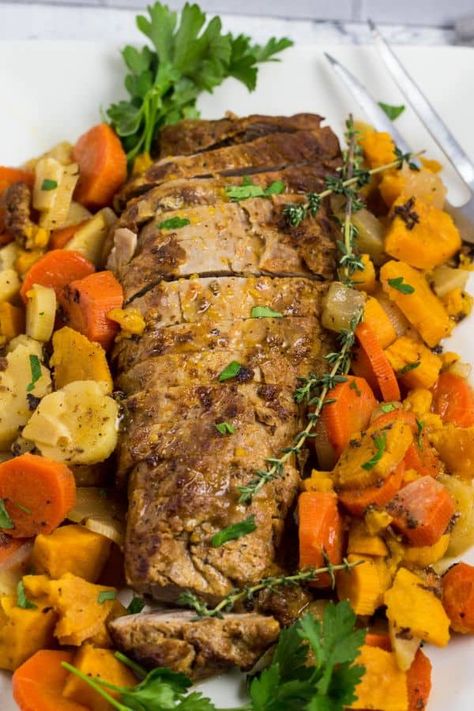 Easy pressure cooker pork, potatoes and veggies! A healthy dinner loaded with flavor. Dinner is on the table in less than 30 minutes. #ad #smithfieldfast #realflavorrealfast #porkdinner #porkandveggies #everydayeileen Instapot Pork Tenderloin, Instant Pot Pork Loin Recipe, Instant Pot Pork Tenderloin, Pressure Cooker Turkey, Pork Steak Recipe, Root Vegetables Recipes, Pressure Cooker Pork, Pork Steaks, Turkey Tenderloin