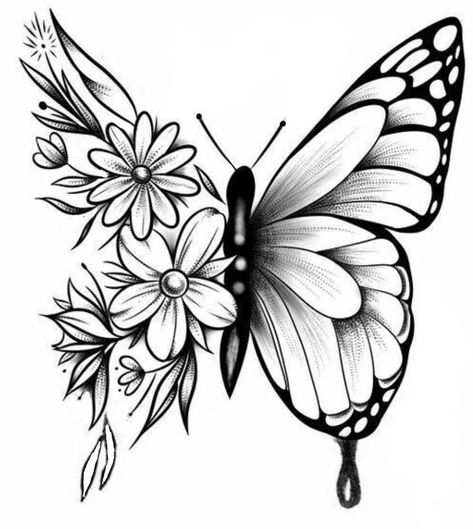 Flower Neck Tattoo, Butterfly Wing Tattoo, Tattoo Stencil Designs, Flower Tattoo Stencils, Butterfly With Flowers, Borboleta Tattoo, Butterfly With Flowers Tattoo, Butterfly Tattoo Stencil, Side Neck Tattoo