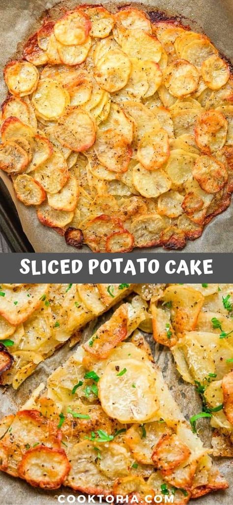 Sliced Potato Cake – A beautiful and unique way to enjoy potatoes. Serve in wedges, or put the whole cake on the table for everyone to cut into. FOLLOW Cooktoria for more deliciousness! #potatoes #lunch #sidedish #vegetarian #recipeoftheday Tasty Potato Recipes, Whole Cake, Potato Recipes Side Dishes, Potato Cakes, Potato Side Dishes, Sliced Potatoes, Idee Pasto Sano, Potato Dishes, Diet Keto