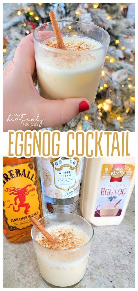 eggnog cocktail Fireball Eggnog, Whipped Cream Vodka Recipes, Whipped Vodka Drinks, Eggnog Cocktail Recipe, Smirnoff Drinks, Easy Christmas Drinks, New Years Eve Cocktail, Whisky Drink, Alcoholic Eggnog